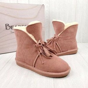 Boots 8W Bearpaw Christie Dusty Rose Tasseled Fringe Suede Bootie Women's